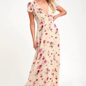 NWOT Gift of Love Cream Floral Print Short Sleeve Maxi Dress XS